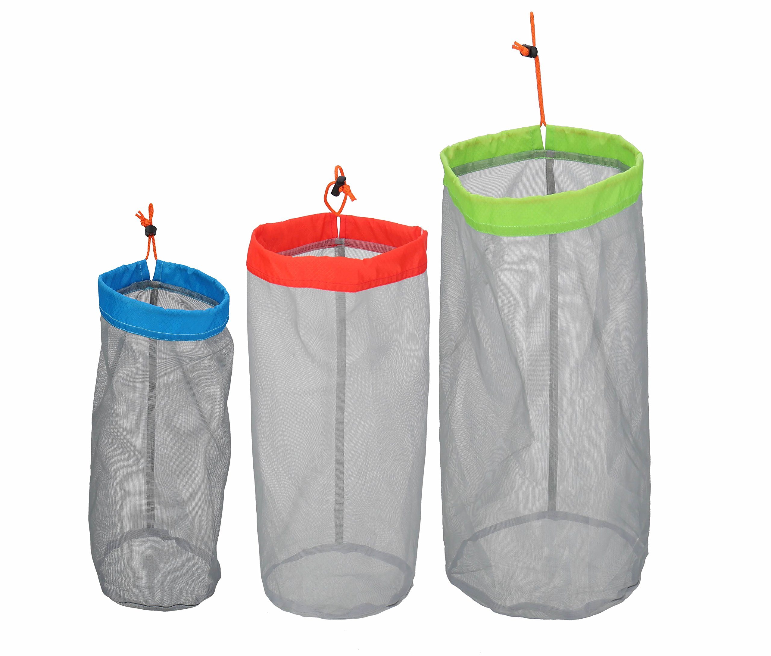 Alemon Stuff Sack Set of 3 Lightweight Nylon Mesh Drawstring Storage Bag for Travelling Hiking