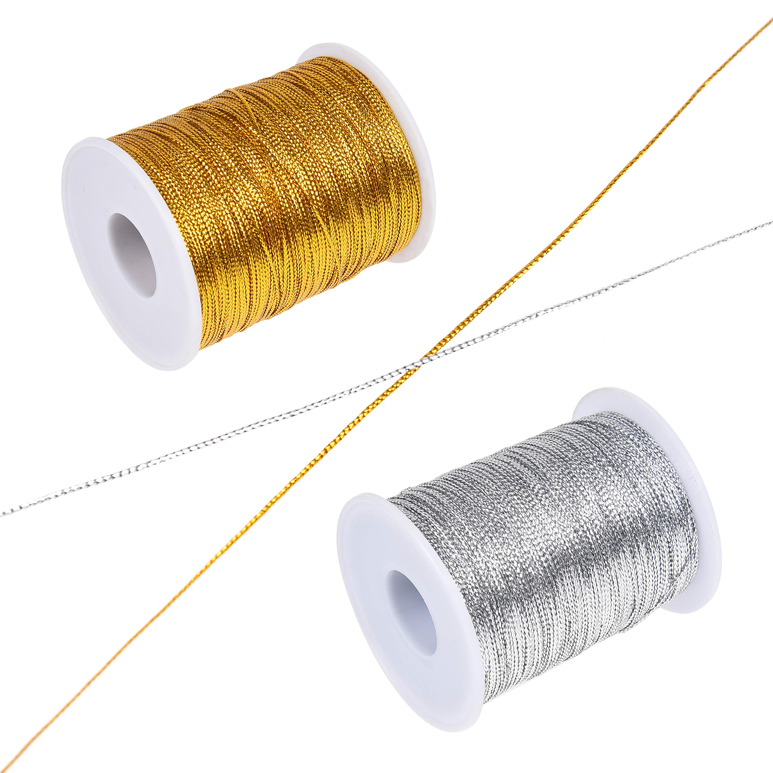 Kare & Kind Metallic Non-Stretch Cord - 2 Spool (1 Gold and 1 Silver) - 520 M Total Length - 1mm Thick Ornaments Thread - Christmas Ornaments, Gift Tags - Ribbons, Arts, Crafts, Jewellery, Sewing