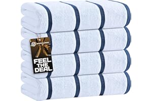 White Classic Cotton Pool Towels Oversized 30 x 60 Inches, Ultra Absorbent and Low Lint Striped Beach Towels for Adults, Stripes Design Luxury Extra Large Bath Towels, Navy Blue, 4 Pack