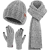 Womens Winter Warm Knit Beanie Hat Touchscreen Gloves Long Neck Scarf Set with Fleece Lined Skull Caps Gifts for Women