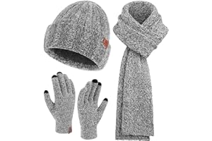 FZ FANTASTIC ZONE Womens Winter Warm Knit Beanie Hat Touchscreen Gloves Long Neck Scarf Set with Fleece Lined Skull Caps Gifts for Women