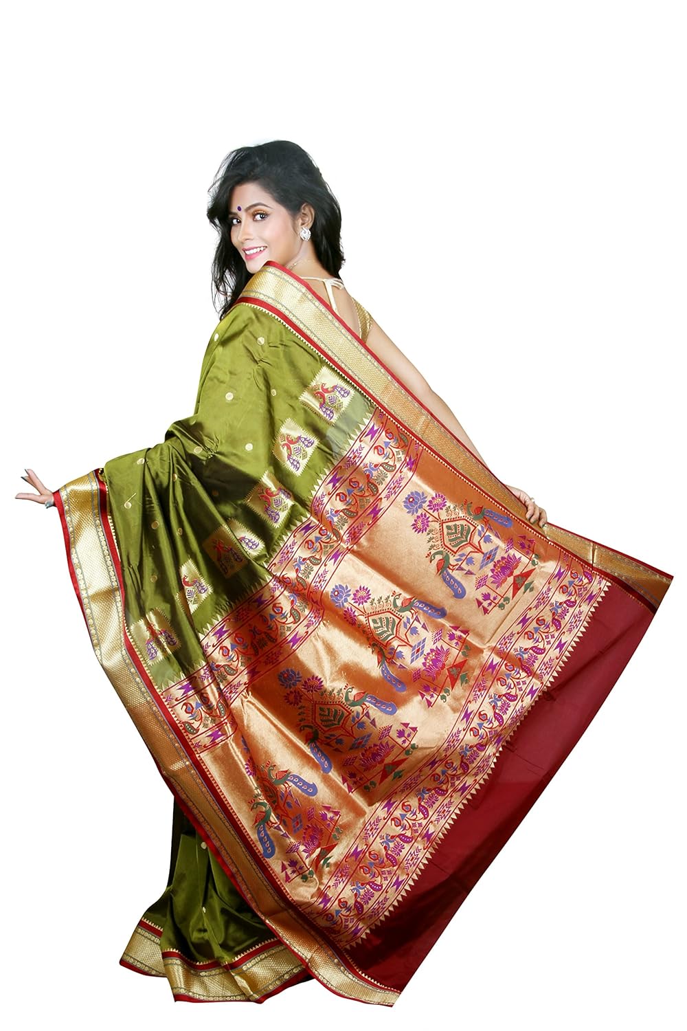 Mehndi colour paithani saree Clearance