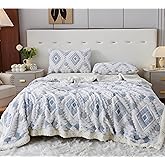 LEVINIS Boho Sherpa Fleece Blankets 80'' × 90'', Ultra Soft Aztec Queen Blanket for All Season, Cozy, Plush, Bohemian Throw Blanket for Bed/Couch/Sofa/Office/Camping, Light Grey