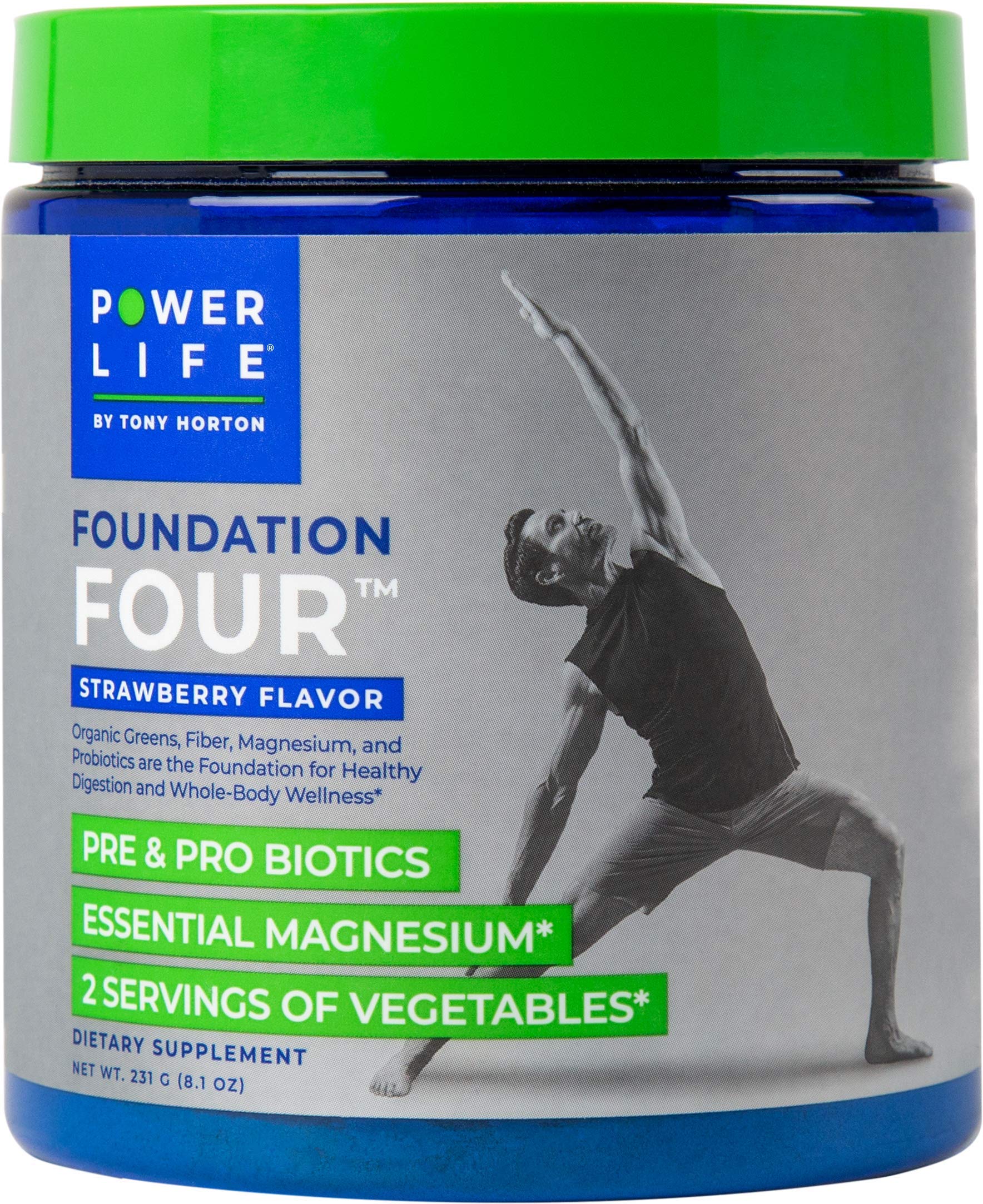POWERLIFE Tony Horton High Impact Plant Protein Powder with 3000 MG of HMB (Vanilla - New Formula) Foundation Four Greens Drink with Pre & Pro Biotics, Essential Magnesium (Strawberry)