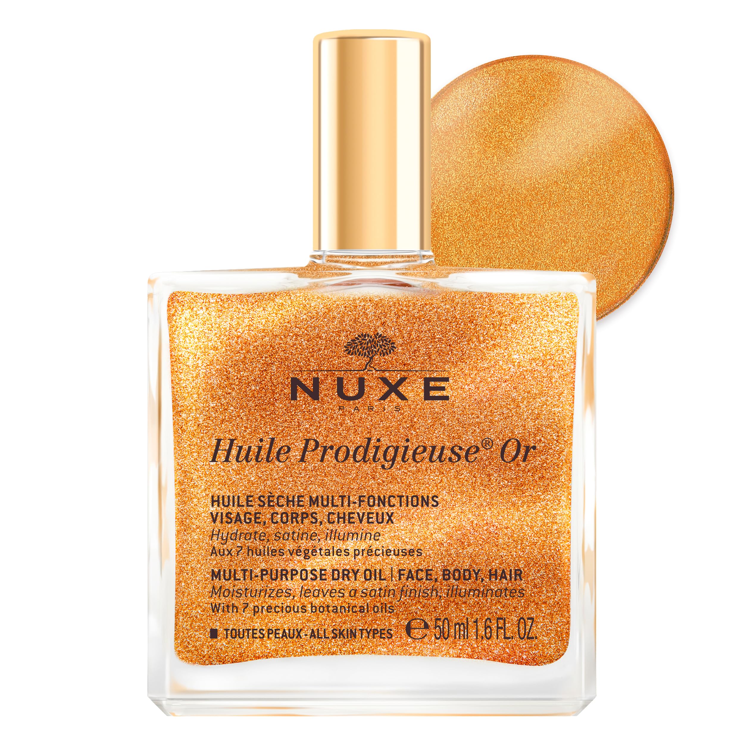Nuxe Huile Prodigieuse Shimmering Dry Oil 50ml, Gold-Flecked Dry Oil, Illuminates & Softens Face, Body & Hair, Multi-Purpose Nourishment, Vegan Formula — image 1