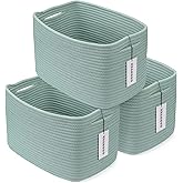 Cotton Rope storage Basket Bins Woven Basket for Organizing Shelves 15X10X9.3" Rectangle Decorative Baskets For storage Clothes Toys Books Towels Nursery basket organizer 3 pack Green