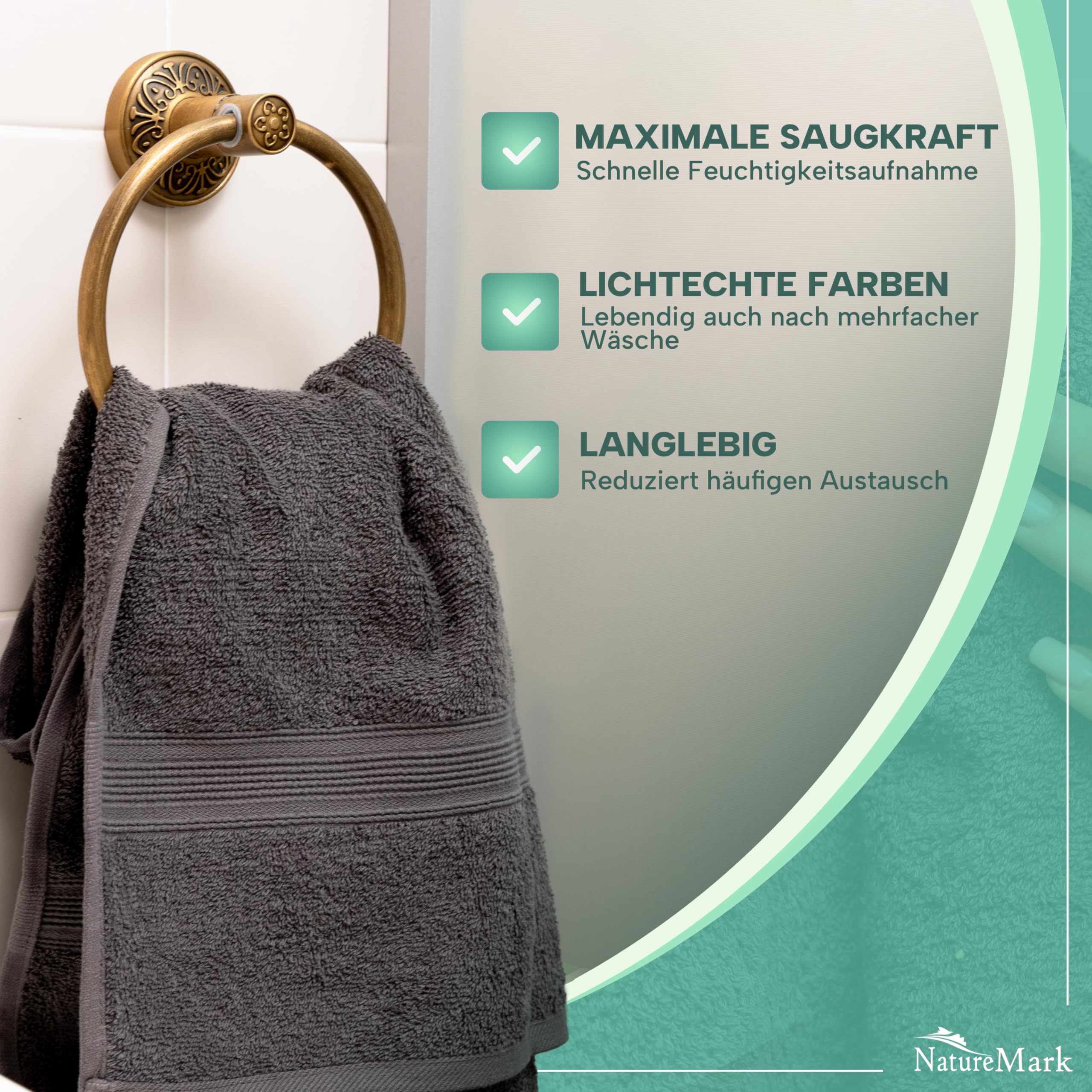 NatureMark 8 Handtücher Set - 100% Baumwolle - Saugfähige und langlebige Handtücher, Größe 50×100 cm, Anthrazit Grau 2