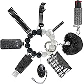 Auxu Keychain Set for Women and Girls Includes Beaded Wristlet, Pom Pom, Credit Card Puller and Personal Alarm