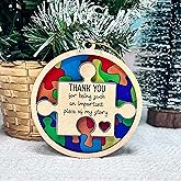 Thank You for Being Such an Important Piece of My Story, Thank You for Autism Teacher Mentor Tutor Coach Gifts, Autism Awareness Diversity Puzzle Pieces Hanging Ornament Wooden for Christmas Tree