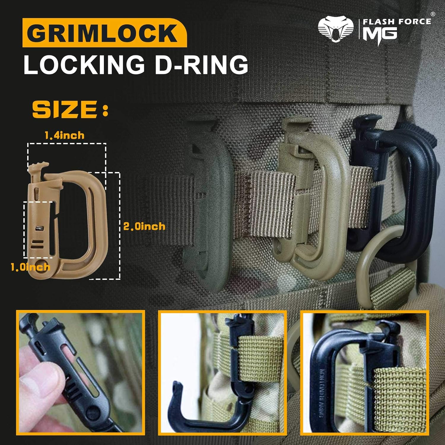 MGFLASHFORCE Kit of 18 Molle Attachments Molle Carabiner Clips and Straps for 1” Webbing, Molle Bags, Tactical Backpack, Tactical Vest, Tactical Belt Molle Accessories (Tan) : Sports & Outdoors