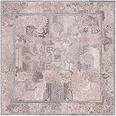 SAFAVIEH Marquee Collection Area Rug - 6' Square, Grey & Pink, Handmade Wool, Ideal for High Traffic Areas in Living Room, Be
