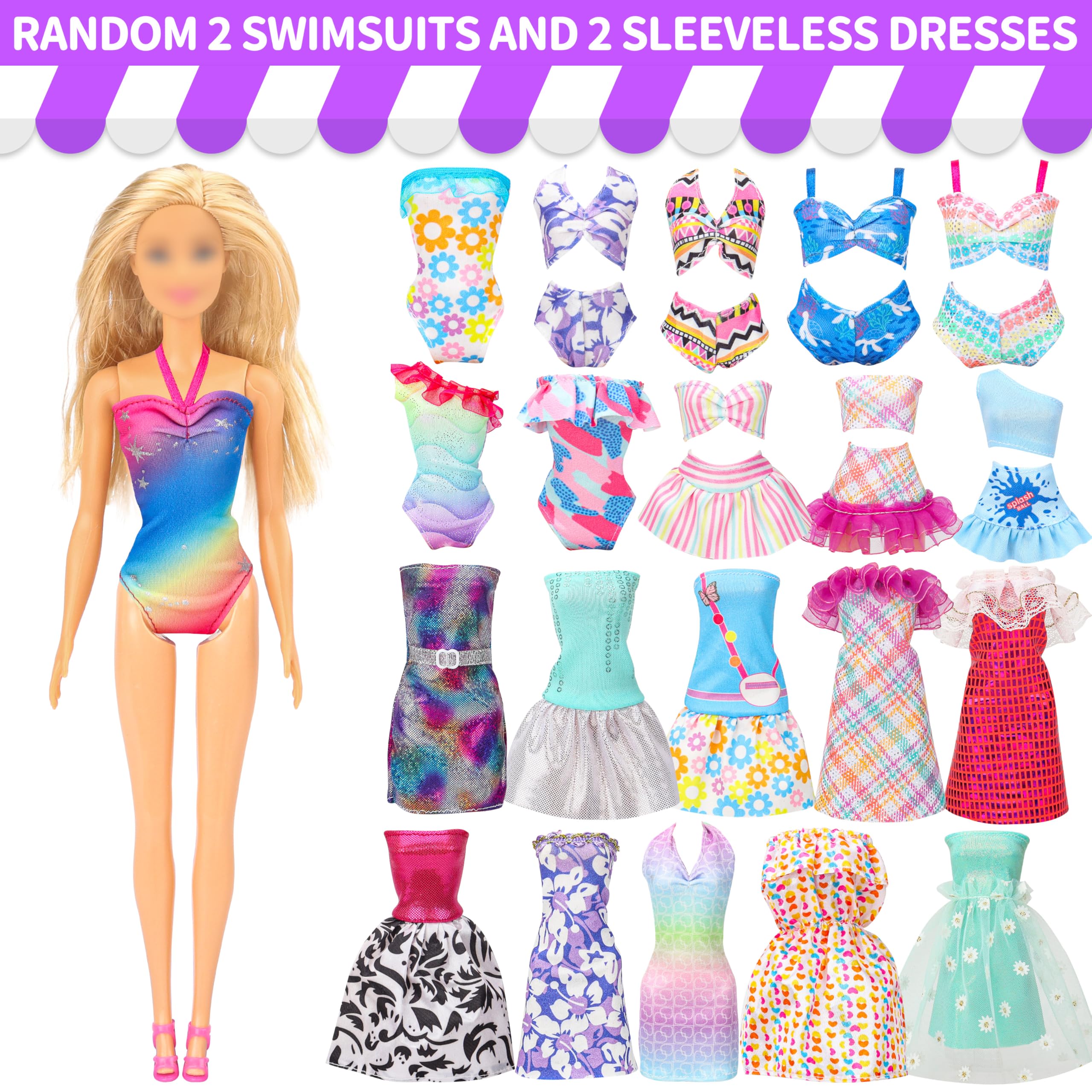 Style Shine 52 Pcs Doll Clothes and Accessories,2 Wedding Gowns 6 Fashion Dresses 2 Set Casual Outfits Top and Pant 2 Swimsuit,20 Hanger 10 Shoe 10 Accessories Toys for Girls Kids Birthday Gift