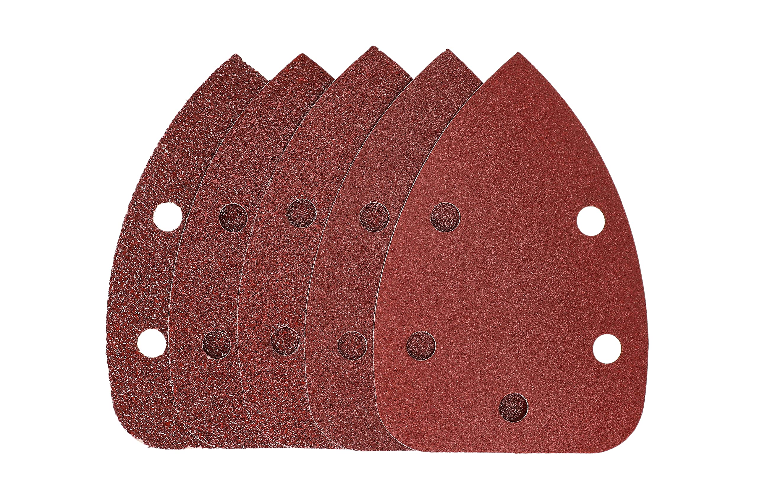 Mirka Red Delta Sanding Paper Wood Sanding Triangles Hook & loop / 100x140x140mm / Hook & Loop Adhesion / 5-hole/Mixed Grit P40, P60, P80, P120, P180 / 5 pieces/for sanding wood, metal and plastic