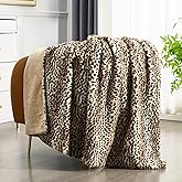 JONIYEAR Cozy Plush Striped Brown Cheetah Faux Rabbit Fur Throw Blanket 50" x 60",Decorative Thick Fuzzy Leopard Lap Blankets for Women, Soft Fluffy Animal Printed Warm Shaggy Blanket for Winter Fall