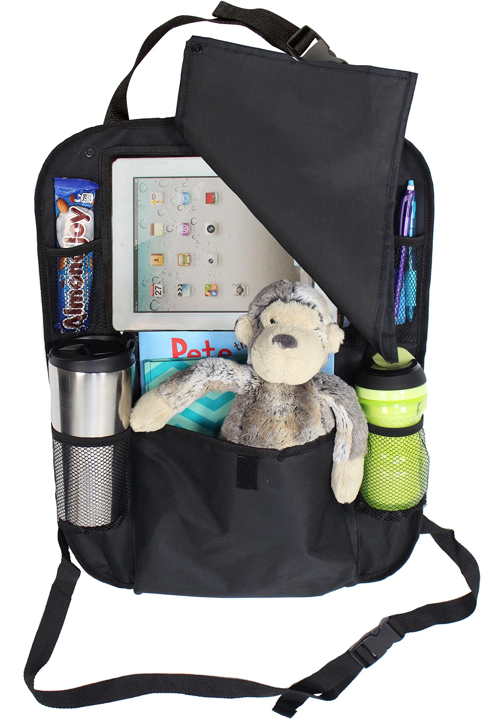 LK Backseat Car Organizer with holder for iPAD or Tablets up to 10.1" - Snap on Flap to Protect and Hide iPad from View
