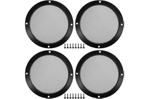 ACROPIX 6.5" Car Speaker Grills Cover Mesh Round 6.5 Inch Audio Speaker Subwoofer Guard Protector Case with Mounting Screws Iron Gloss Black - Pack of 4