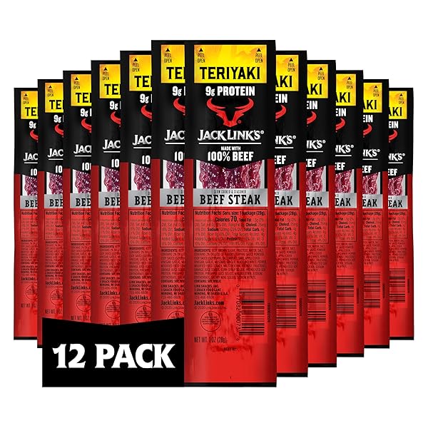 JACK LINK’S BEEF STEAK, TERIYAKI – PROTEIN SNACKS, MEAT SNACK WITH 9G OF PROTEIN, MADE WITH 100% BEEF, INDIVIDUALLY WRAPPED BULK SNACK PACK, KETO FRIENDLY – 1 OZ. (12 COUNT)