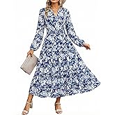 Women Long Sleeve Midi Dress, Boho Floral Casual Flowy A Line Dresses, Spring Elegant Classy Dress with Pocket
