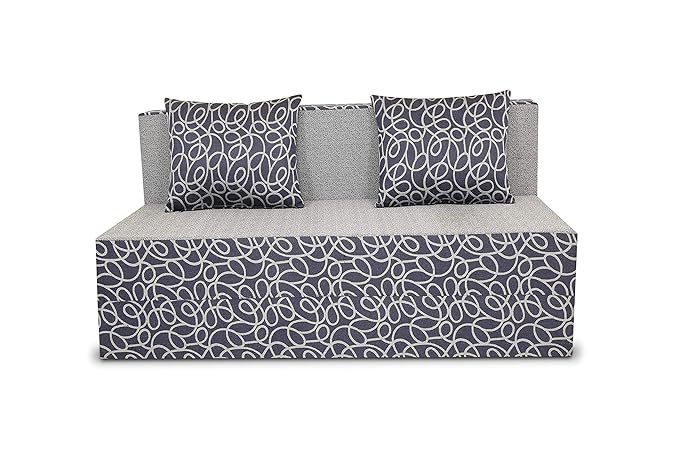 Adorn India Easy Two Seater Sofa Cum Bed Poly Cotton (Brown & Beige) 4X6 (Blue & Grey)