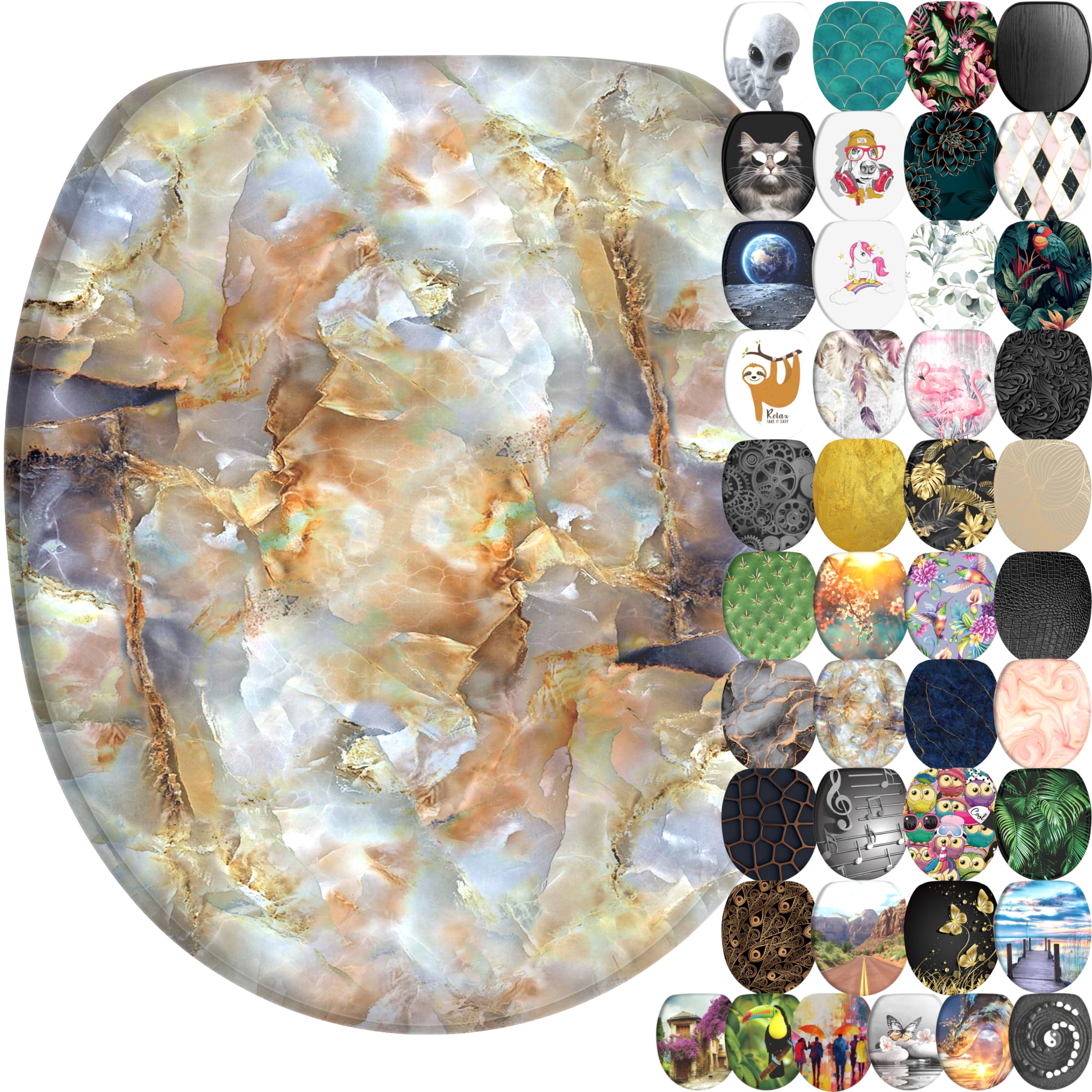 Sanilo Soft Close Toilet Seat, Wide Choice of New Toilet Seats, Stable Hinges, Easy to Mount (Marble Brown)