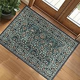 Woaboy Washable Entry Rug 2x3 Front Door Throw Rugs Vintage Floral for Entryway Kitchen Bathroom Door Mat Indoor Entrance，Non-Slip Low Pile Stain Resistant Soft Dark Green/Navy/Black