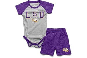 Wes and Willy Baby College Sports Fan Outfit One Piece Snap Suit and Short Set Cloudy Yarn Pattern