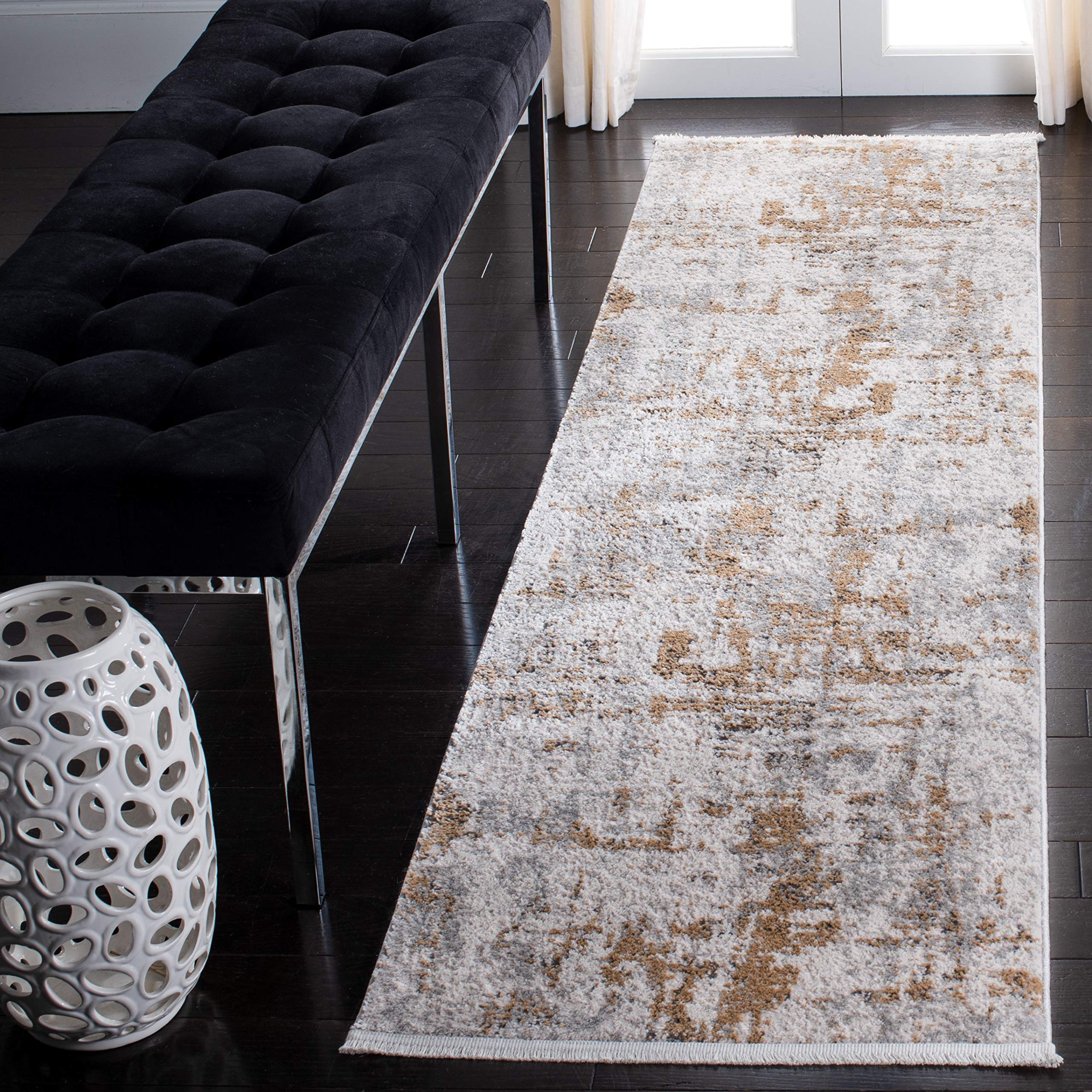 Safavieh Shivan Collection Contemporary Rug for Living Room Dining Room Bedroom Short Pile Grey and Gold 26 x 96 Inch