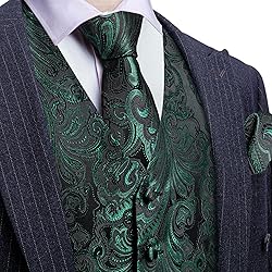 Barry.Wang Hunter Green Vest Men Paisley Silk