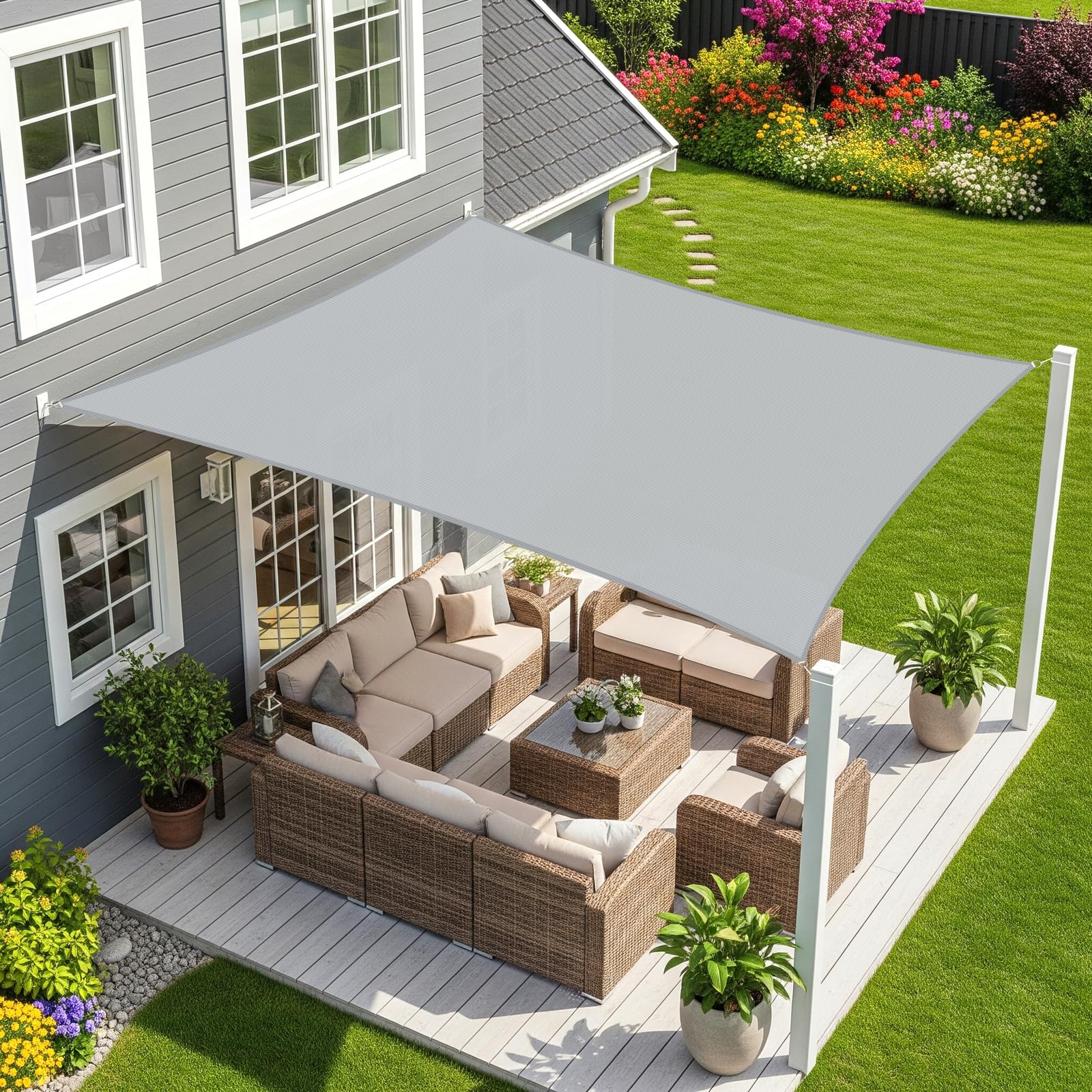 Sunnylaxx 2x3m Rectangle Shade Sail,Grey Waterproof Sun Shades Outdoor Canopy 95% UV Block Water Resistant Sunshade for Patio,Garden,Backyard