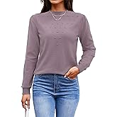 Arach&Cloz 2024 Fall Sweaters Long Puff Sleeve Tops Crew Neck Special Dots Trendy Casual Lightweight Pullover Clothes Outfits