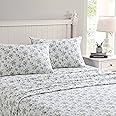 Laura Ashley - Queen Sheet Set, Cotton Flannel Bedding, Brushed for Extra Softness & Comfort (Le Fleur Cottage Blue, Queen)