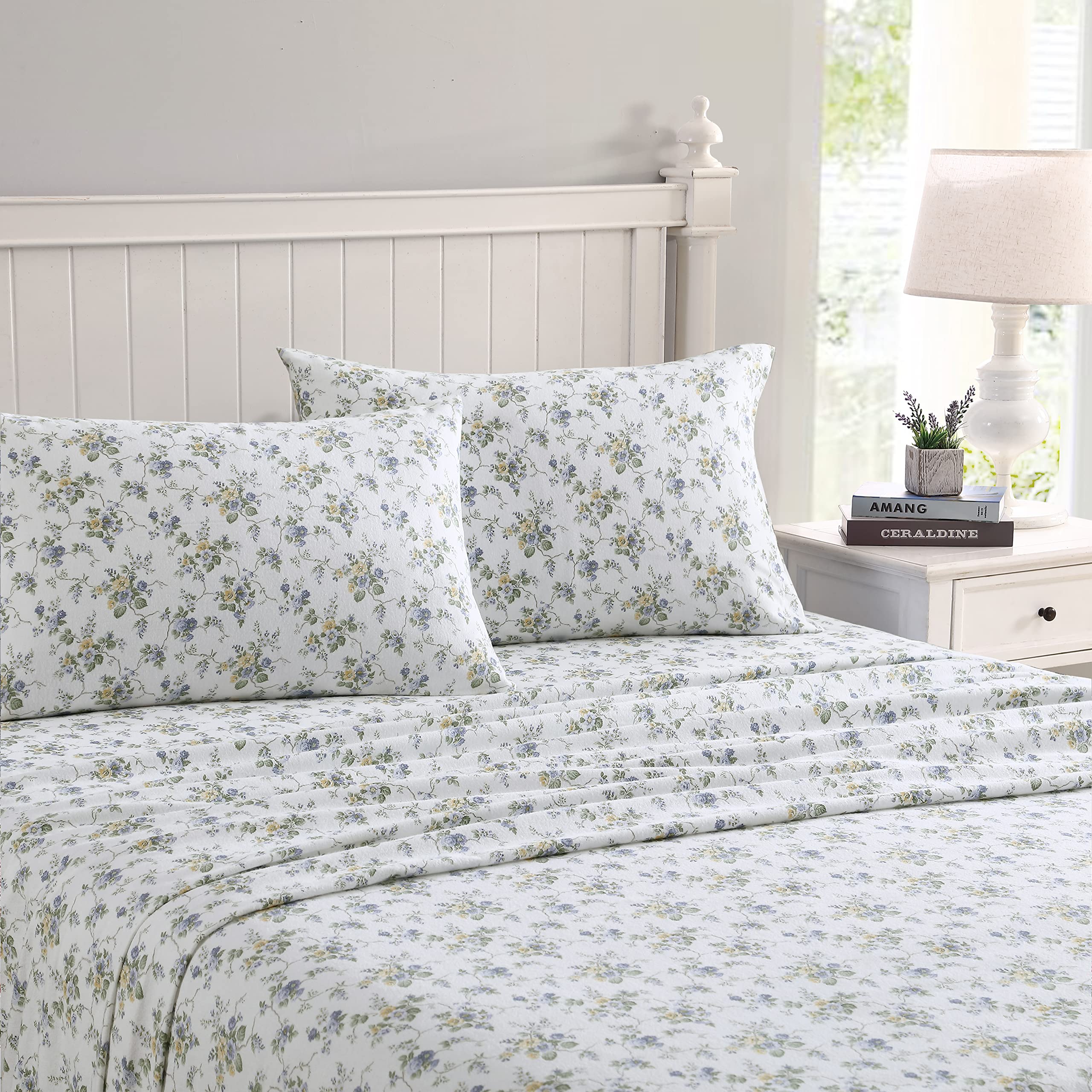 Photo 1 of Laura Ashley Home - Full Sheets, Cotton Flannel Bedding Set, Brushed for Extra Softness & Comfort (Le Fleur, Full)