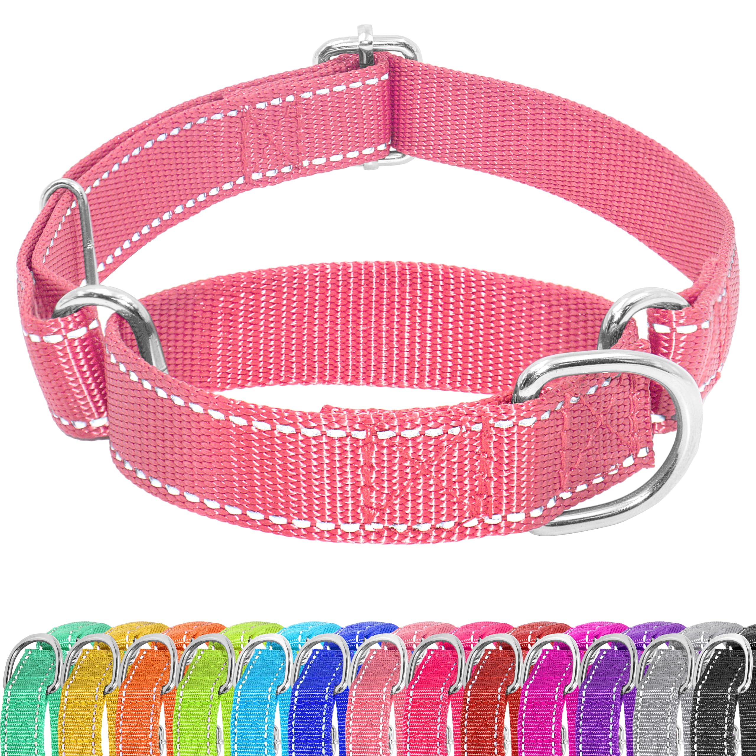 Photo 1 of Seyezo Martingale Dog Collar, Slip Martingale Collar for Dogs with No Buckle, Reflective Pet Trainning Collar for Small Medium Large Dog, Adjustable Heavy Duty Nylon No Pull Slip Collar, XS, Pink