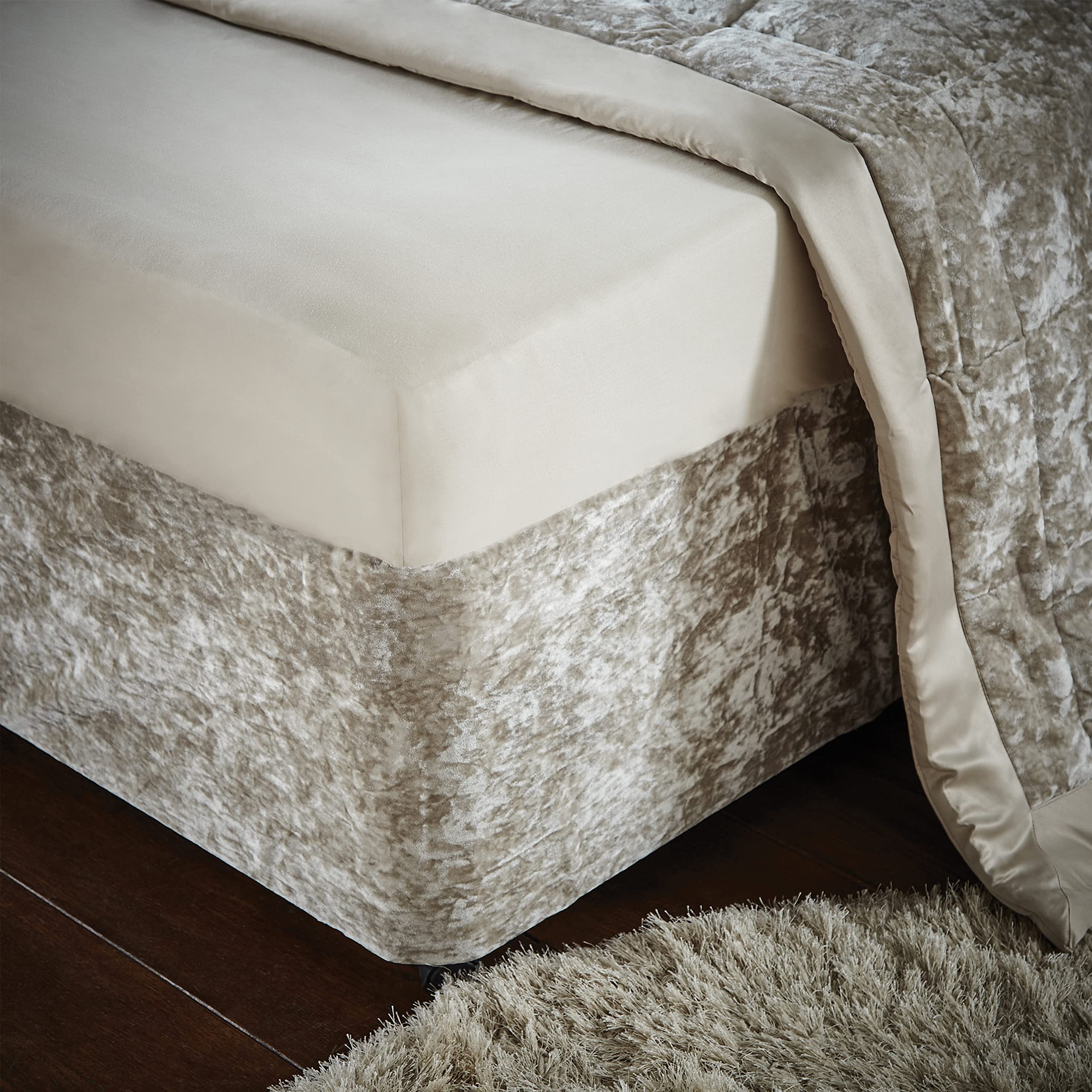 Catherine Lansfield Crushed Velvet King Divan Base Wrap Natural BD/46254/W/BWRAPK/NT
