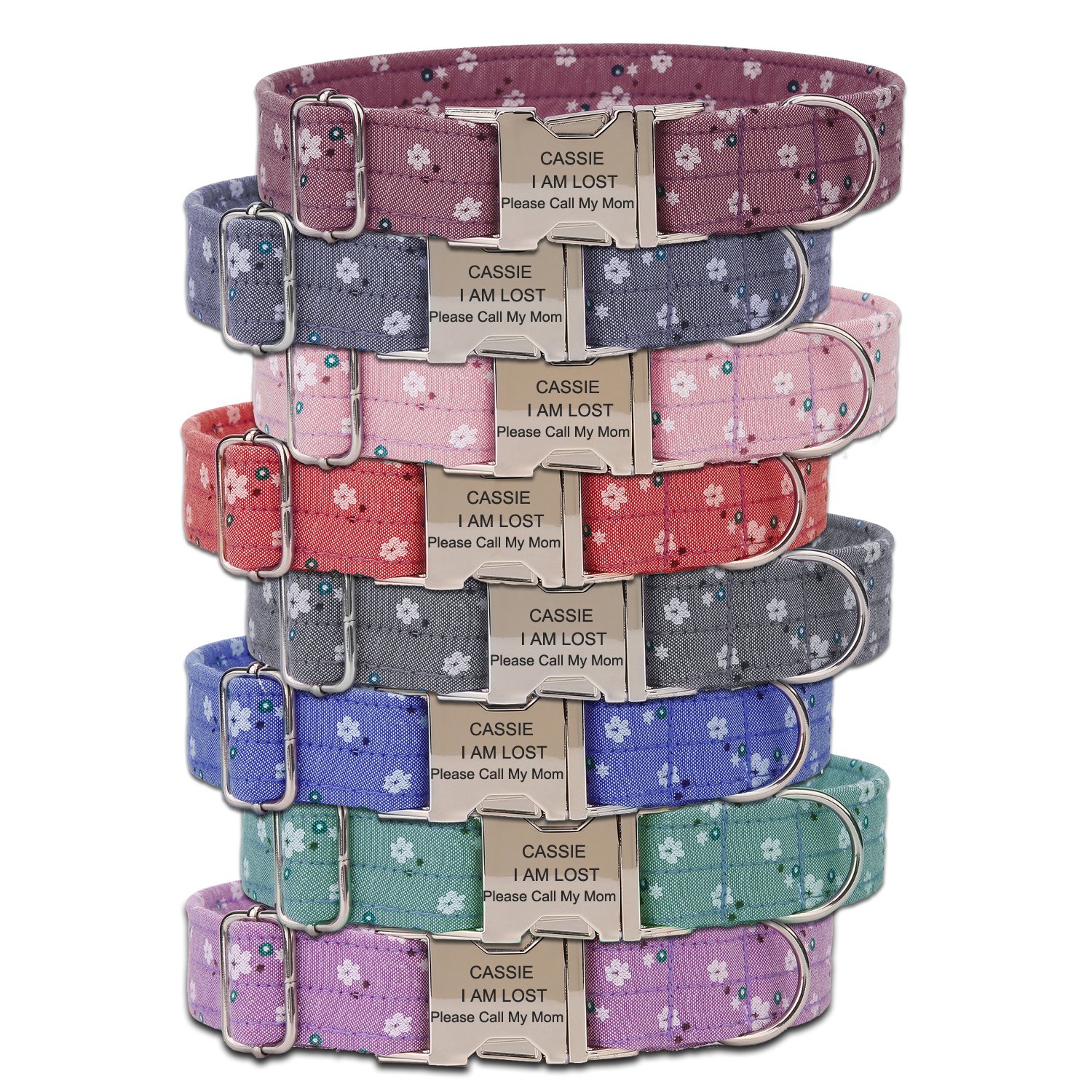 Wefine Personalized Dog Collars, Custom Engraved with Pet Name and Phone Number, Adjustable Fabric Cotton ID Collar, Neck 10\