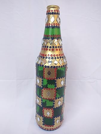 Buy Gold Spray Paint And Hand Painted Designer Glass Vase Bottle