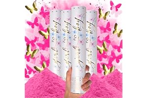 PrimePure Gender Reveal Confetti Cannon - Biodegradable Powder & Butterfly Confetti Popper - Pink, 4 Pack - Baby Girl Gender Reveal Smoke Bombs - Powder Cannon Party Poppers Pink Party Supplies