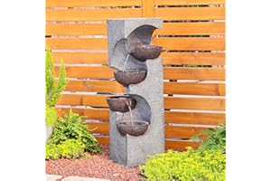 Bumilgar 36.2" H 4-Tier Water Fountain Outdoor Floor Standing, Outdoor Fountains and Waterfalls with LED Lights and Bowls for Garden, Patio, Backyard, Deck, Porch and Home Art Decor