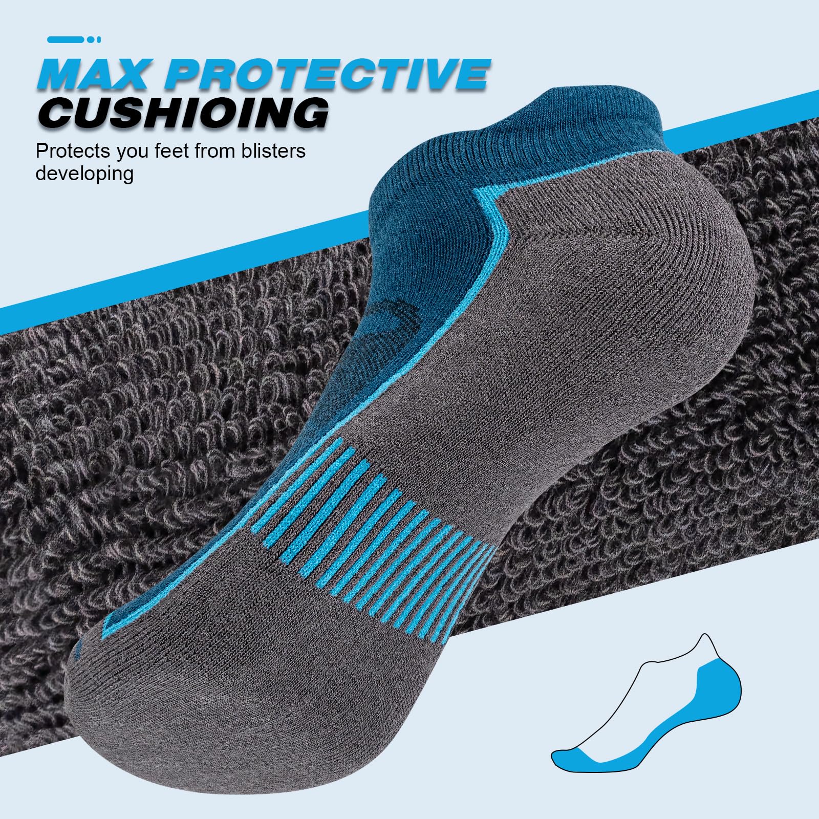 Cirorld Mens Ankle Running Socks, Athletic Cushioned Low Cut Moisture Wicking Cotton Short Sports Socks, 6 Pairs