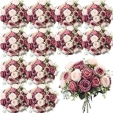 Geosar 16 Bundles Artificial Peonies Flowers Fake Silk Peony Bouquet Faux Peonies Flowers Bulk for Decoration Vase Floral Arrangements Wedding Party Table (Dusty Pink,Dusty Rose)