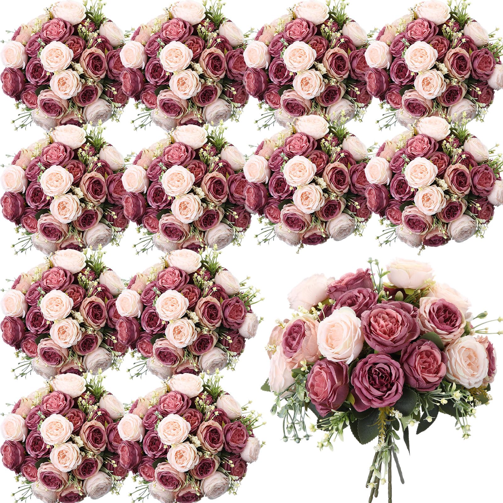 Photo 1 of Geosar 16 Bundles Artificial Peonies Flowers Fake Silk Peony Bouquet Faux Peonies Flowers Bulk for Decoration Vase Florals Arrangements Wedding Party Table (Dusty Pink,Dusty Rose)