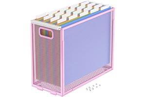 Oterri Hanging File Organizer, Metal File Organizer, Portable Desktop File Organizer for Letter Size Folder, Mesh Hanging File Crate for Office,Folders Not Included(Fairy Pink,1 Pack)