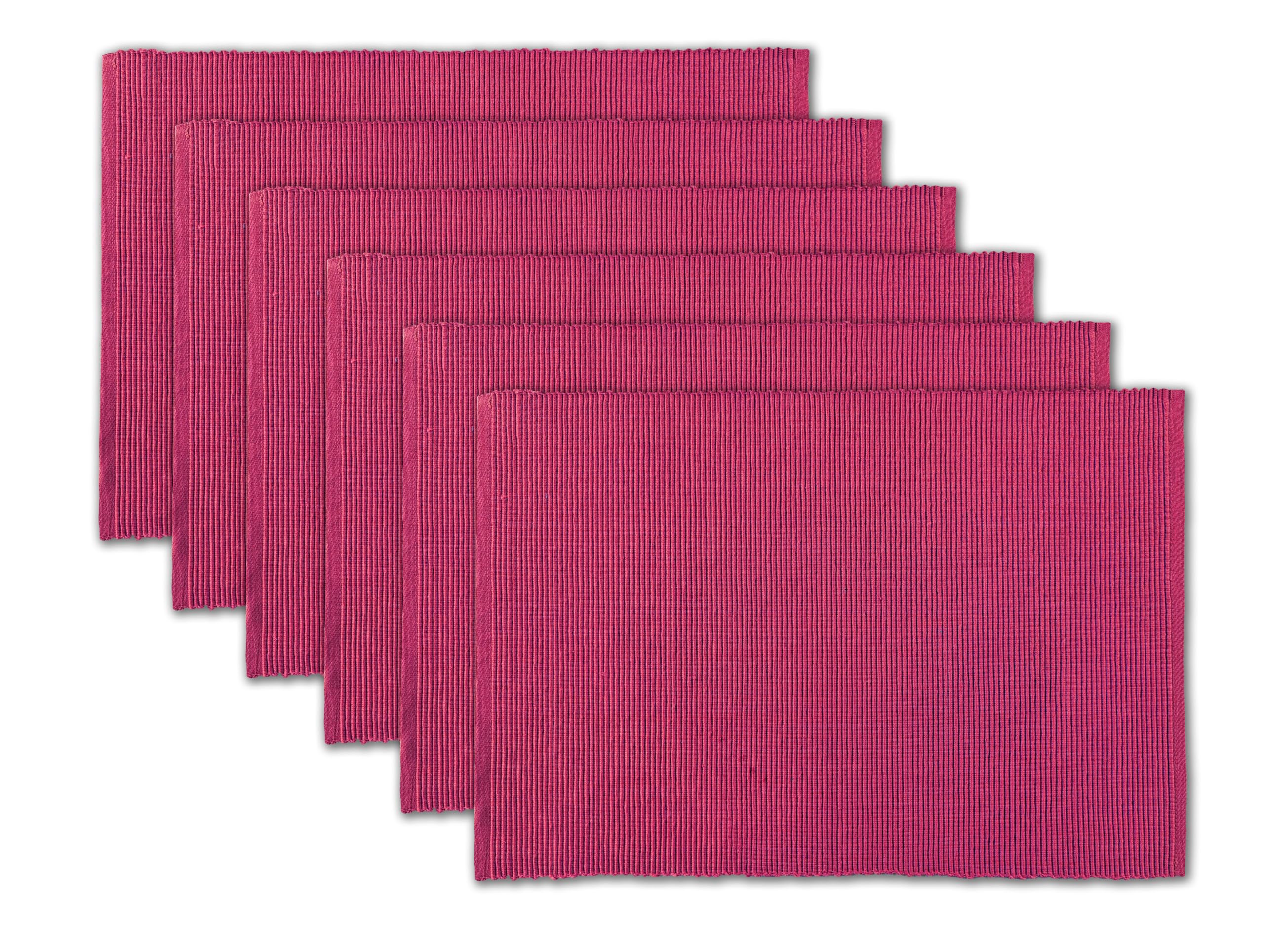 Photo 1 of 100% Cotton Ribbed Placemats - Set of 6-13 x 19 Inches - Fuchsia/Bright Pink - Everyday Basic Fabric Table Mats - Thick Construction, Washable Cloth Place Mats - by AVKA Studio