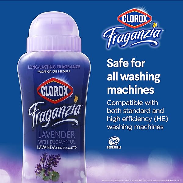 CLOROX FRAGANZIA LAUNDRY SCENT BOOSTER CRYSTALS IN LAVENDER WITH EUCALYPTUS SCENT, TWIN PACK, SCENTED IN-WASH FRESHENER BEADS FOR FRESH, CLEAN, GREAT SMELLING CLOTHES AND LINENS, 18 OZ – 2 PACK
