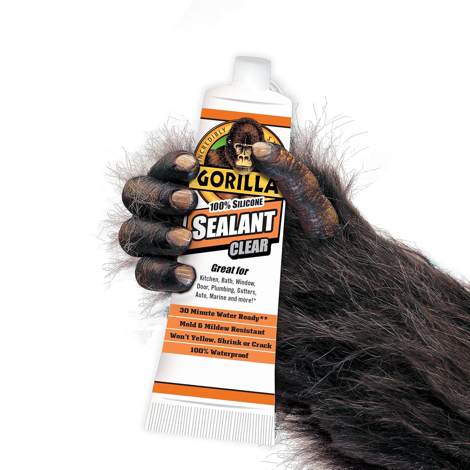 Gorilla 100 Percent Silicone Sealant Caulk, 2.8 ounce Squeeze Tube