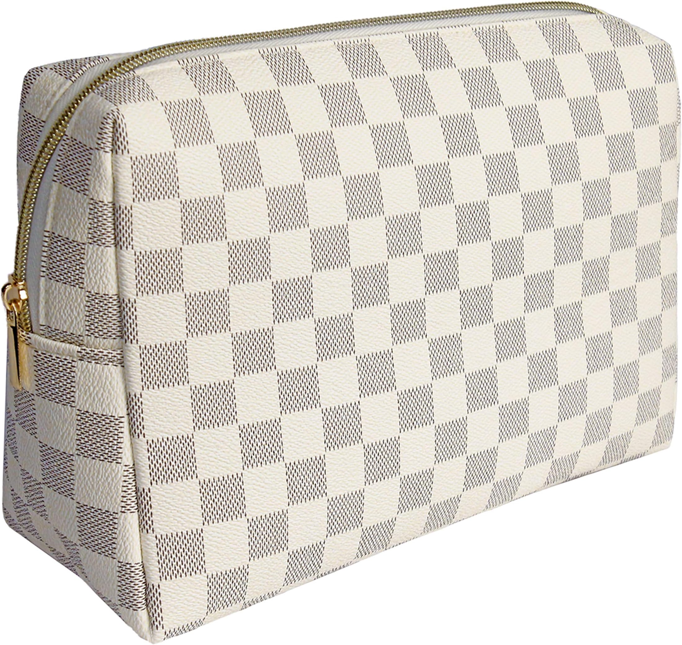 Jewderm Makeup Bag Clutch Vintage Large Capacity Cosmetic Bags Hand Makeup Cosmetic Pouch Beauty Toiletry Travel Portable Organizer for Men and Women, Cosmetics, Make Up Tools (White)