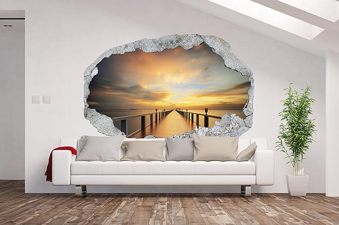 Vlies Fototapete / Poster XXL /3D Wandillusion /Loch in der Wand *Sonnenuntergang*