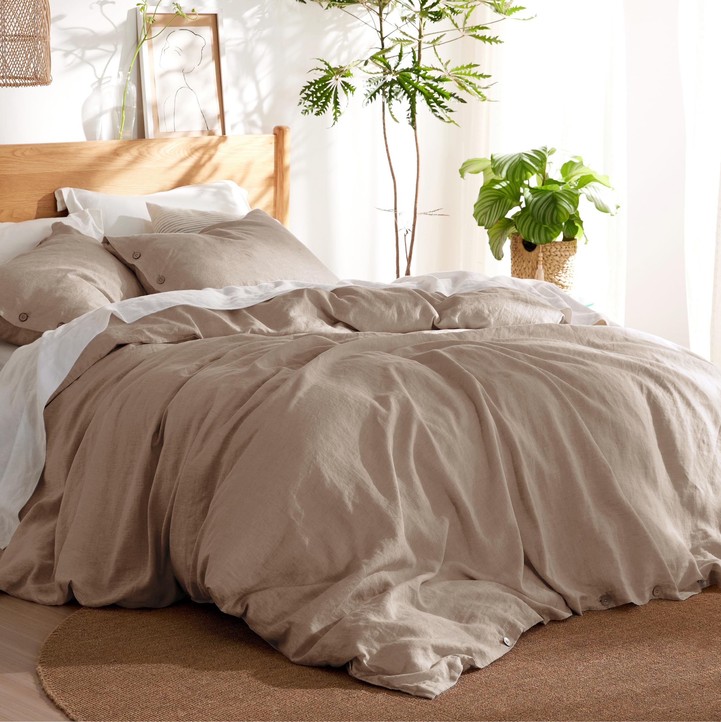 Photo 1 of Bedsure Linen Duvet Cover King Size - Linen Cotton Blend Bedding Set, Soft & Cozy, 3 Pieces, 1 Duvet Cover 104x90 Inches and 2 Pillowcases, Khaki Color Cooling Bedding, Comforter Sold Separately