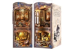 fifijoy Book Nook Kit Music, DIY Miniature House Kit Book Nook, 3D Wooden Puzzle Bookshelf Insert Diorama Kit with Led Light for Teens and Adults (Timeless Melody)