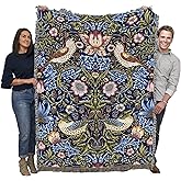 Pure Country Weavers William Morris Strawberry Thief Indigo Blanket - Arts & Crafts - Gift Tapestry Throw Woven from Cotton - Made in The USA (72x54)